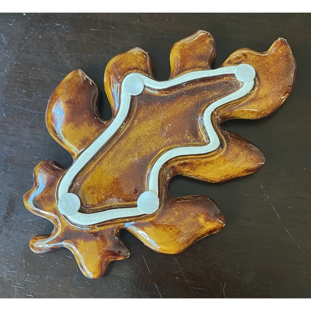 Gold/Green/Red Ceramic Fall Leaf Shaped Dish Trinket Tray Fall Nature Decor 7